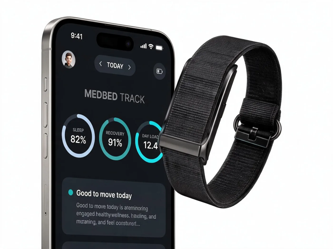 The Golden Energy tracking app showing sleep, recovery and daily strain beside a black band